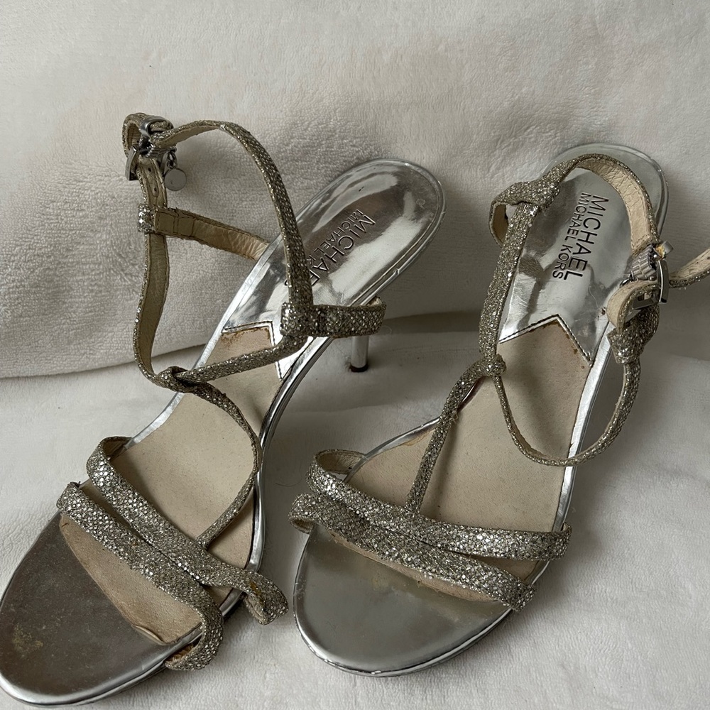Michael Kors Silver Sparkle Heels Size 8.5
